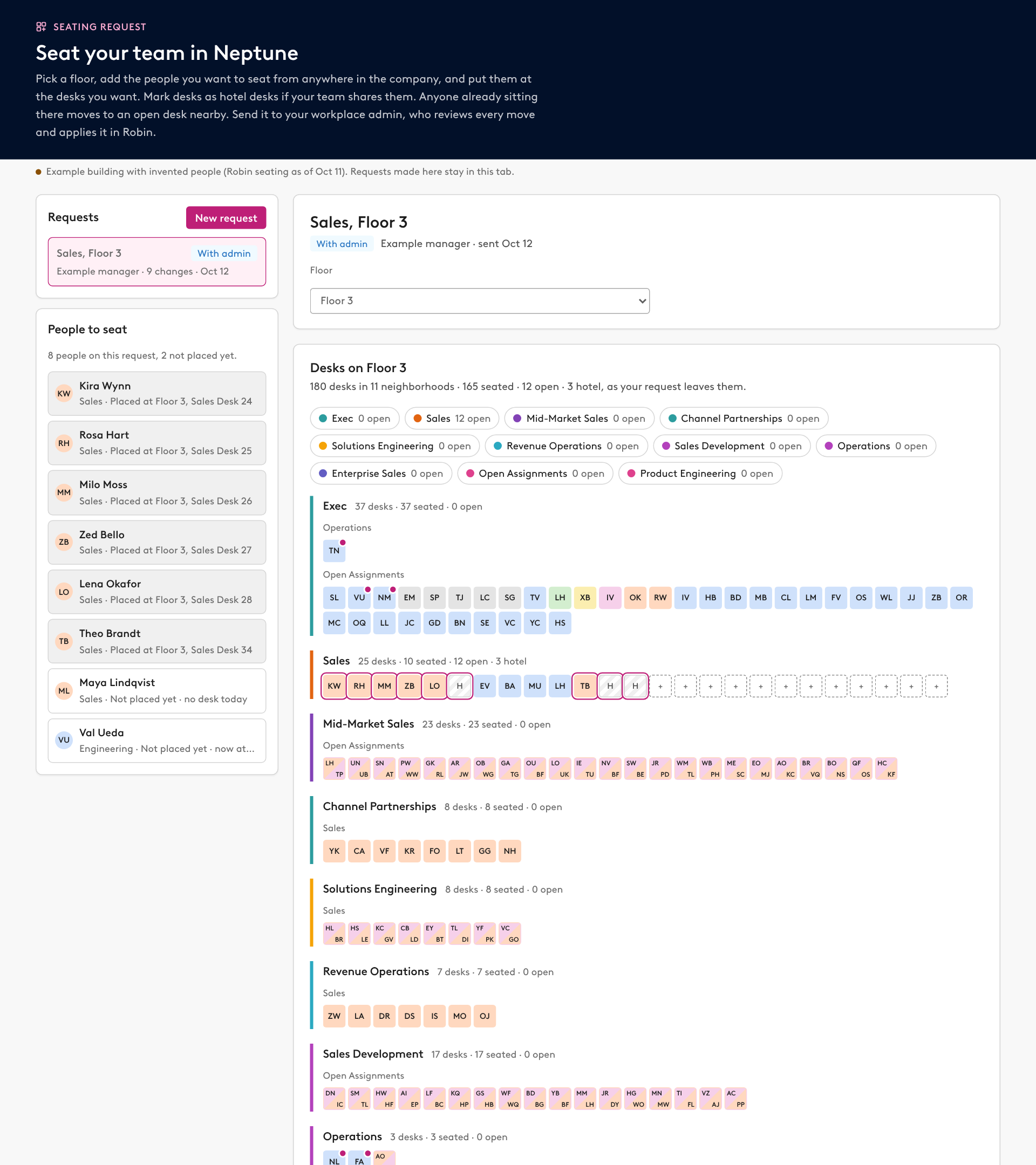 Preview of Manager seating request